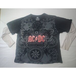 ACDC Rockware ACDC Black Ice Layered Sleeved Shirt Black Size 2XL 100% Cotton